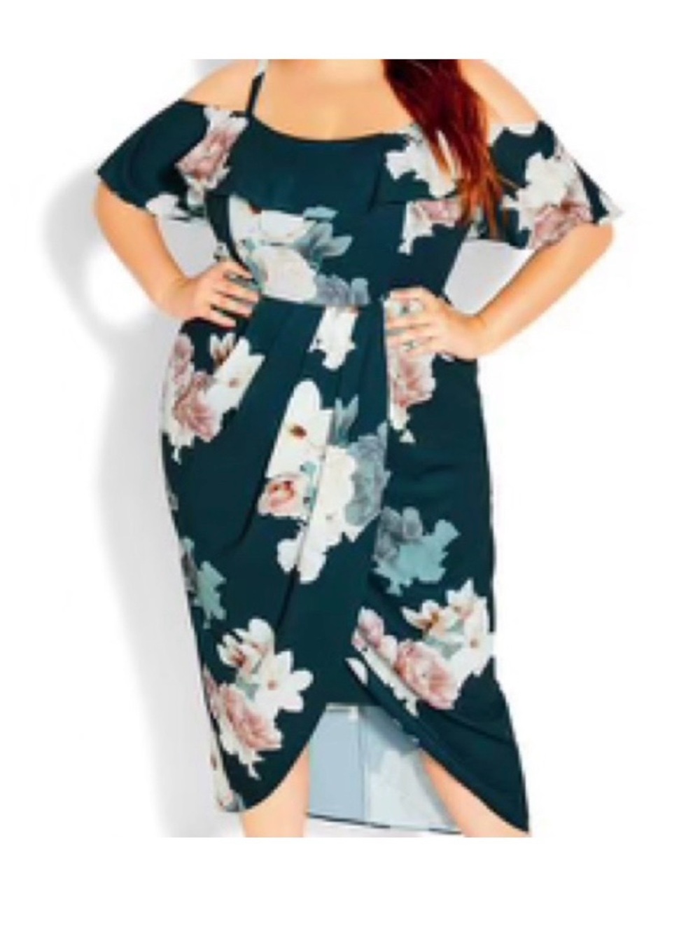 Floral Green Off-Shoulder Dress